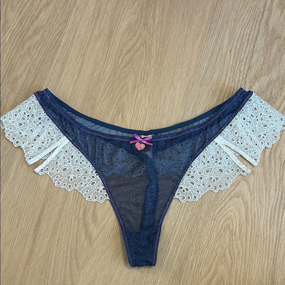 Jezebel Eyelet Lace Trimmed Sheer Blue Panty S